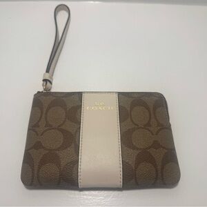 Coach Tan and Beige Signature Wristlet